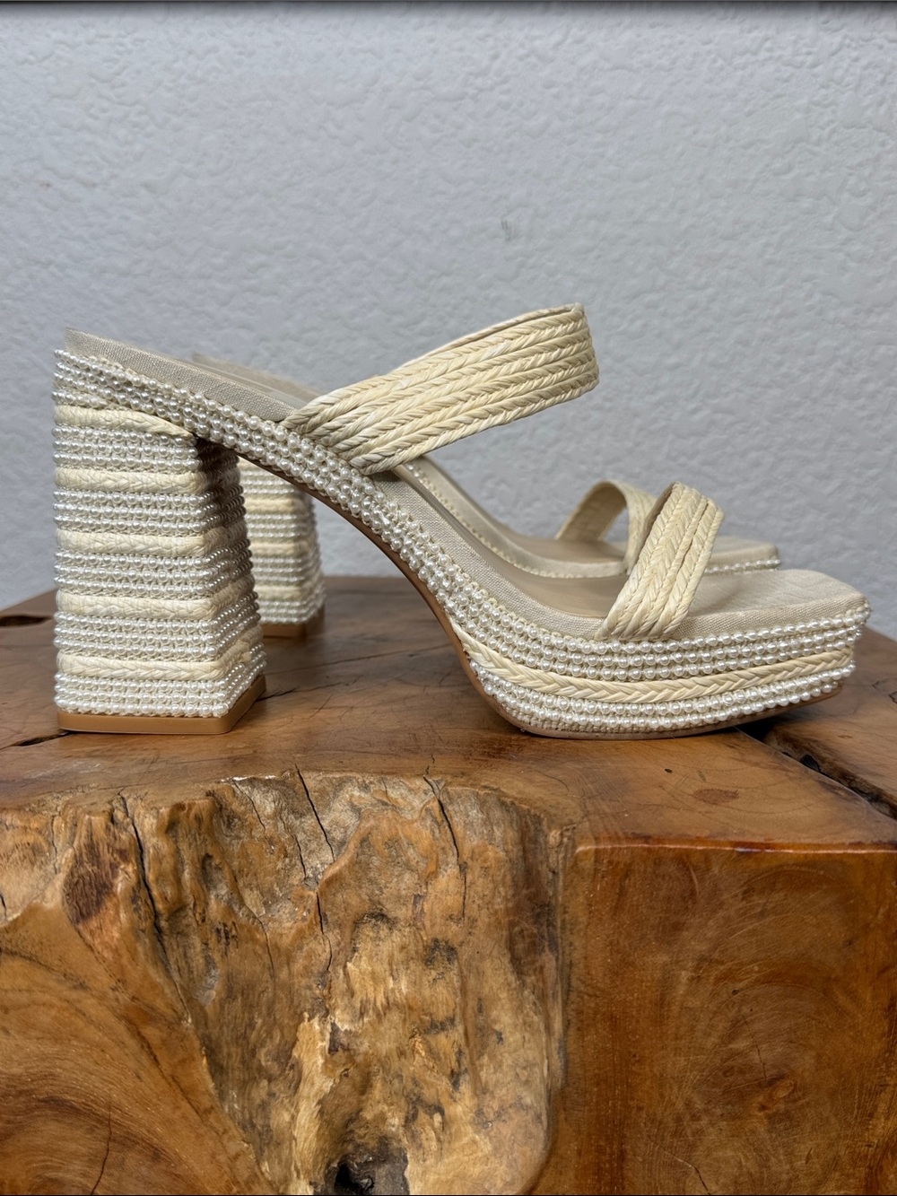 DOLCE VITA ALANI FAUX PEARL RAFFIA PLATFORM BLOCK HEEL SANDALS SIZE 9 **NWT** - Picture 7 of 14